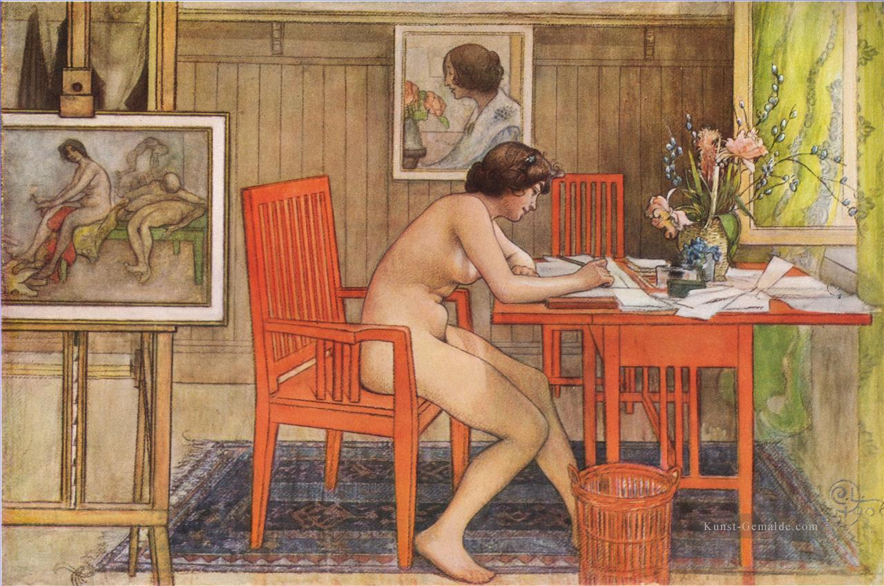 Modell Postkarten schreiben 1906 Carl Larsson Ölgemälde